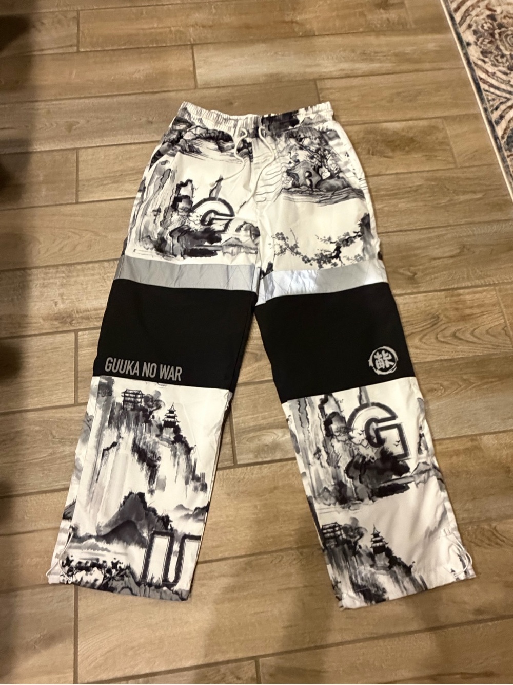 Guuka No War black and white landscape-print track pants Chinese ink size XL